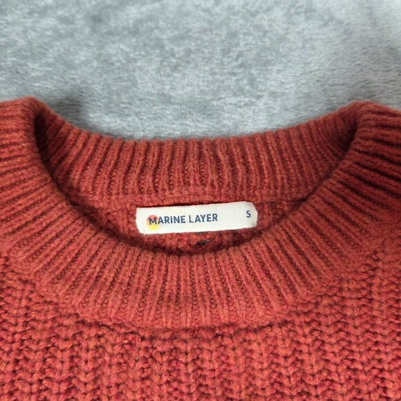 Marine Layer Sweater Womens Small Rust Orange Pom Pom Ribbed Wool Blend Pullover - Picture 4 of 8